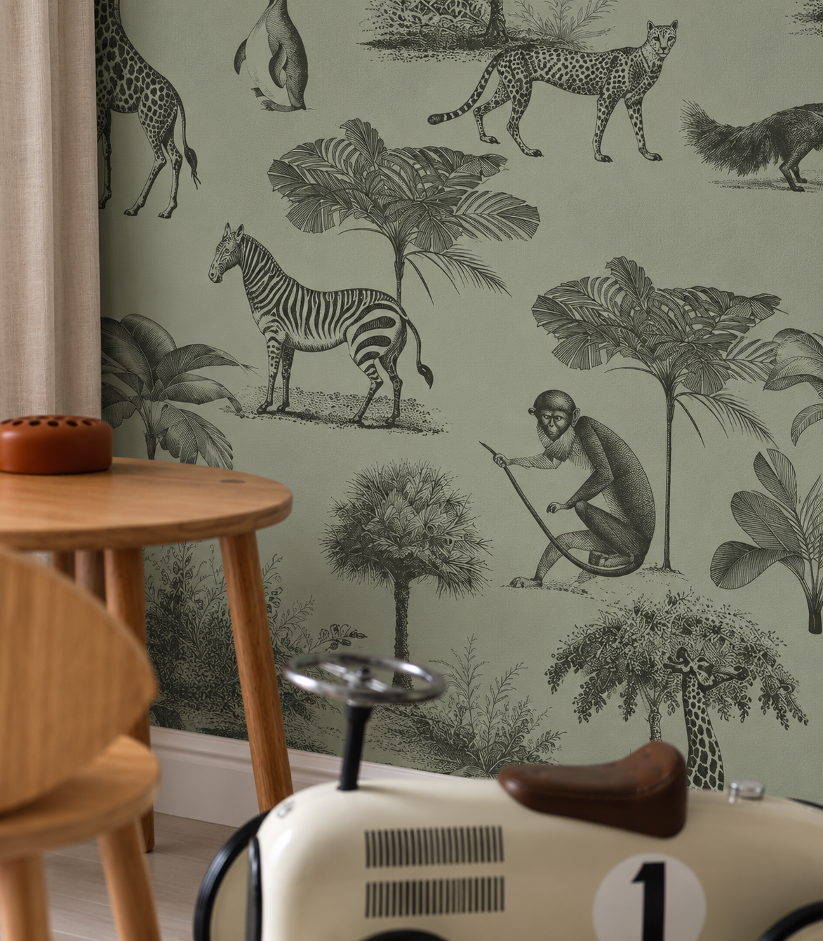 Tapeta Vintage animals light mint