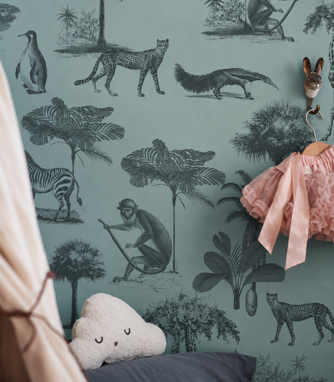 Tapeta Vintage animals dark mint
