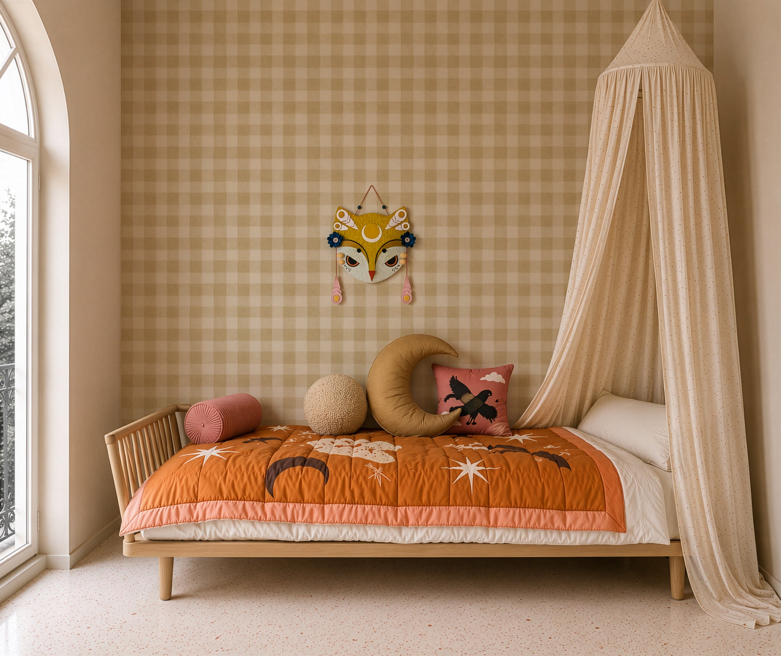 Tapeta Watercolor Checks Butter Cream