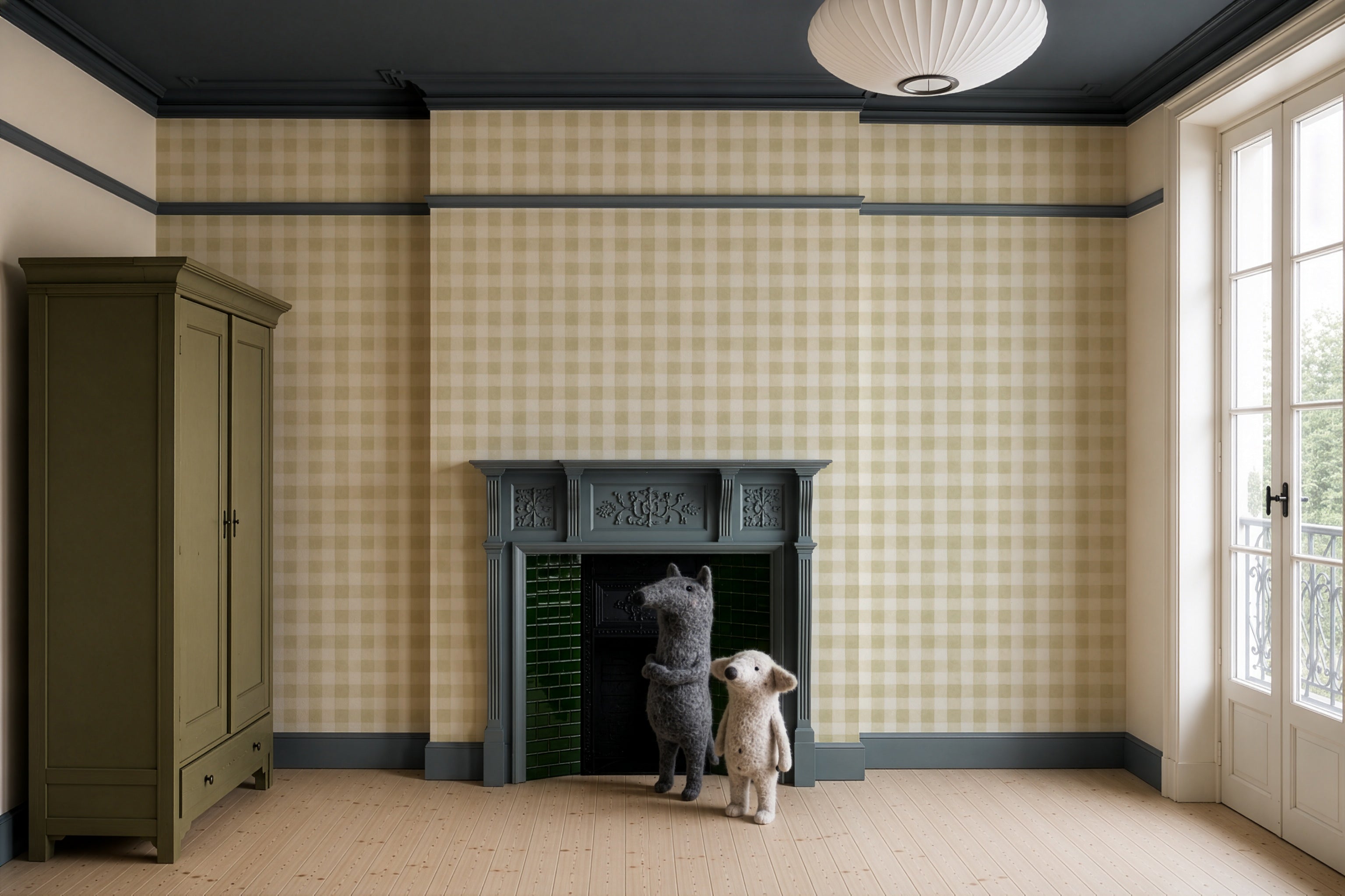 Tapeta Watercolor Checks Sage Green