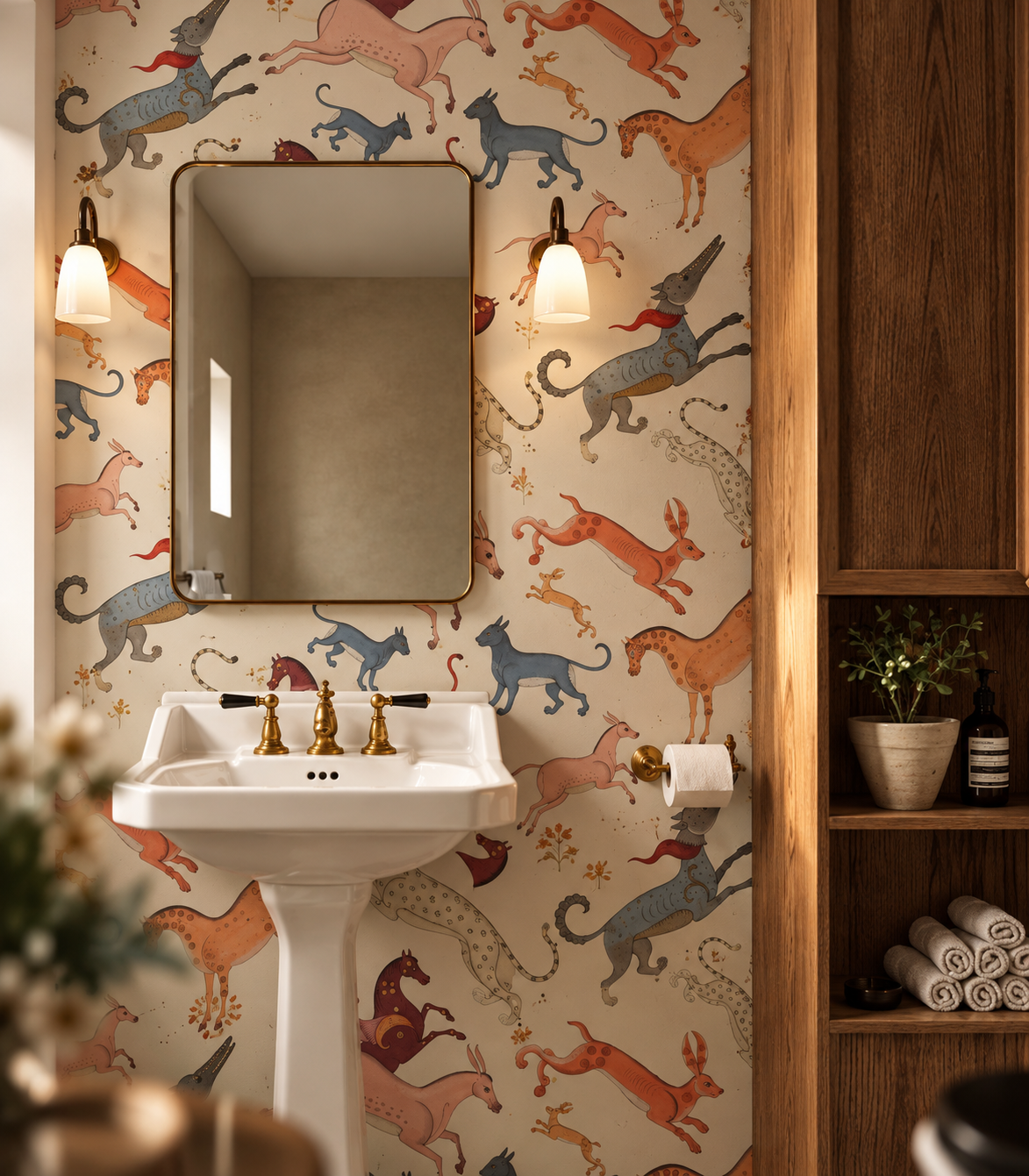 Tapeta Oriental Animals Beige