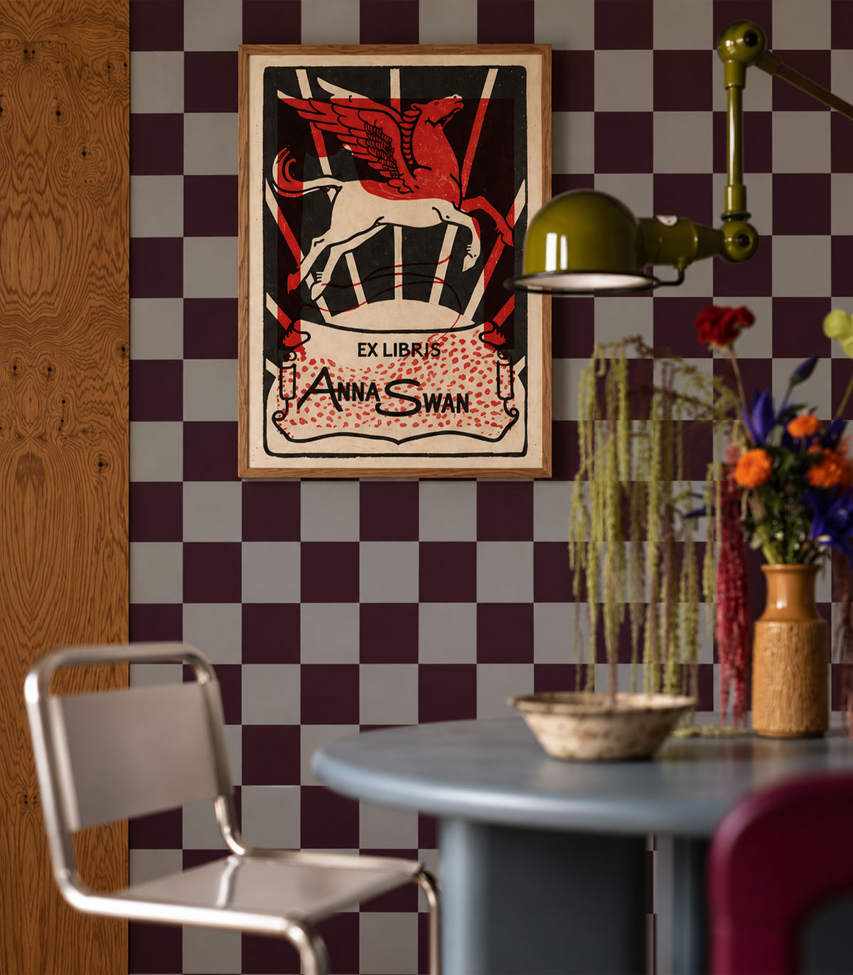Tapeta Square Checks Deep Burgundy