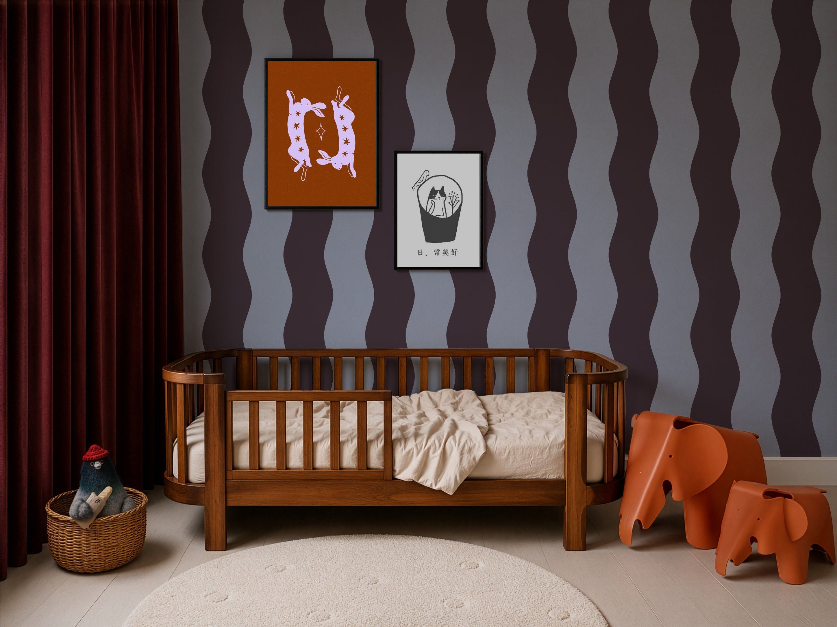 Tapeta Wave Stripe Deep Burgundy