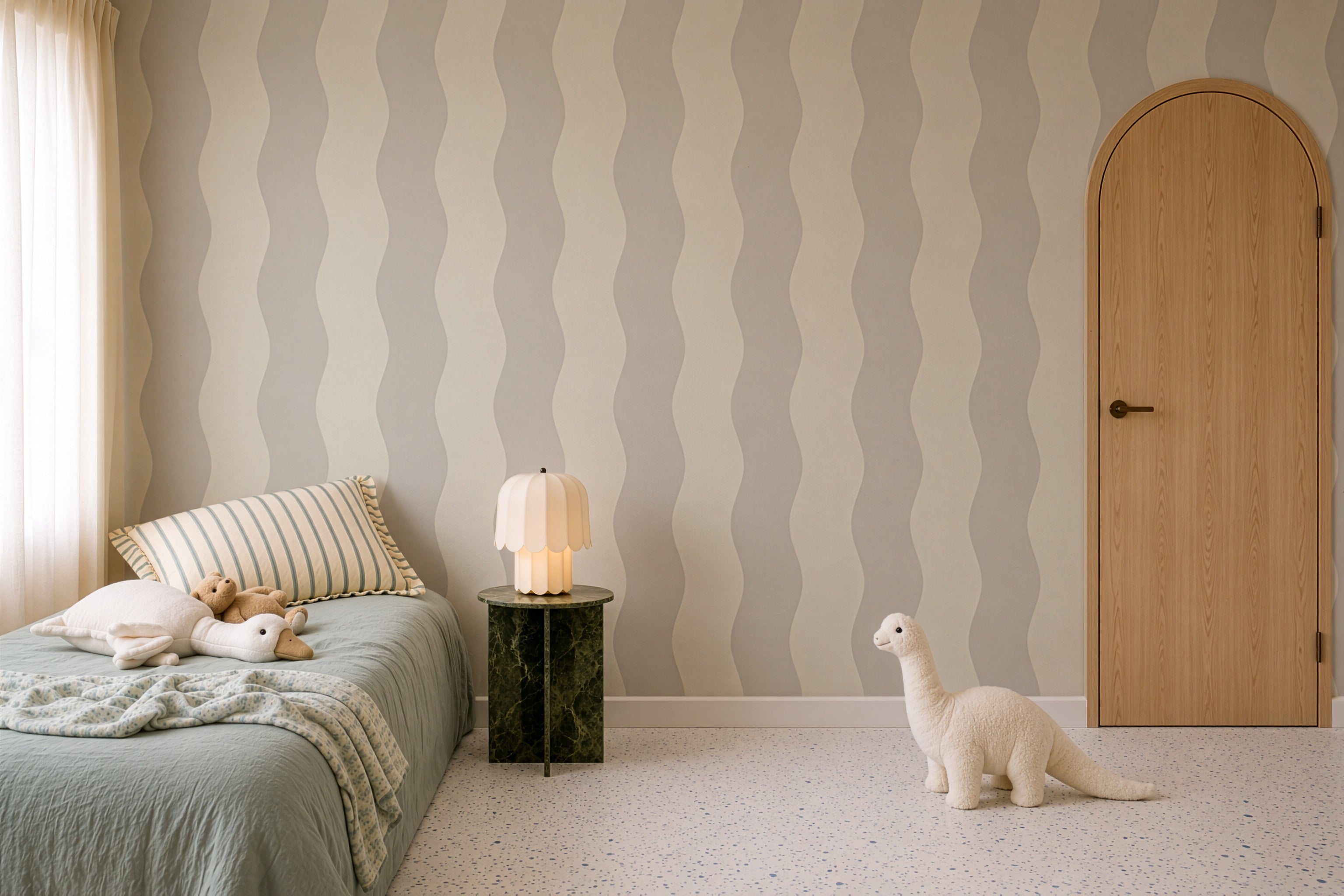 Tapeta Wave Stripe Flora White