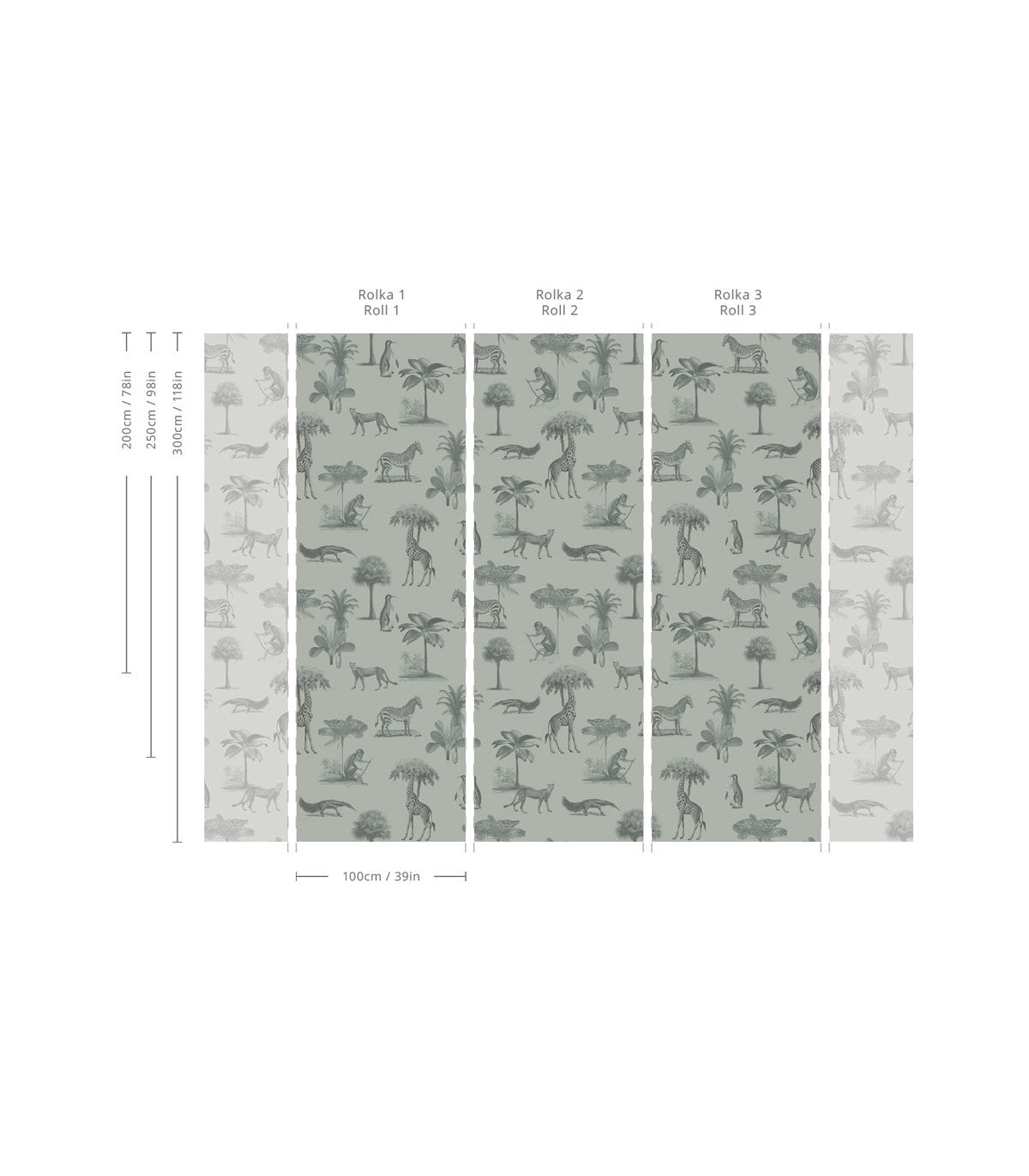 Tapeta Vintage animals light mint